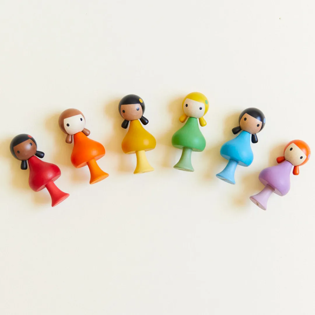 Sarah's Silks Clicques Handmade Wooden Dolls-Rainbow Girls Set