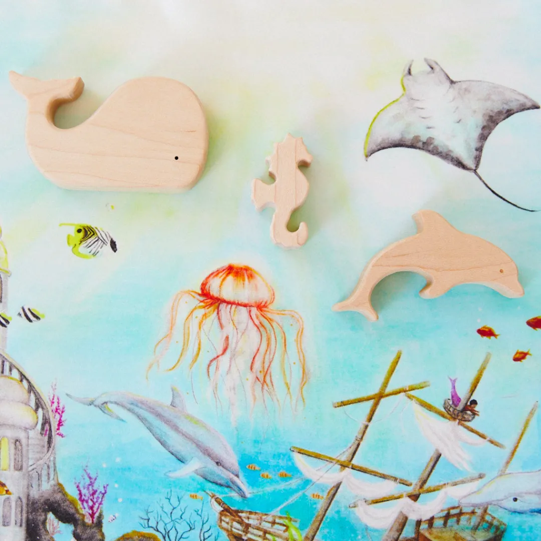 Sarah's Silks Mermaid Party-Wooden Sea Animals Set Of 3